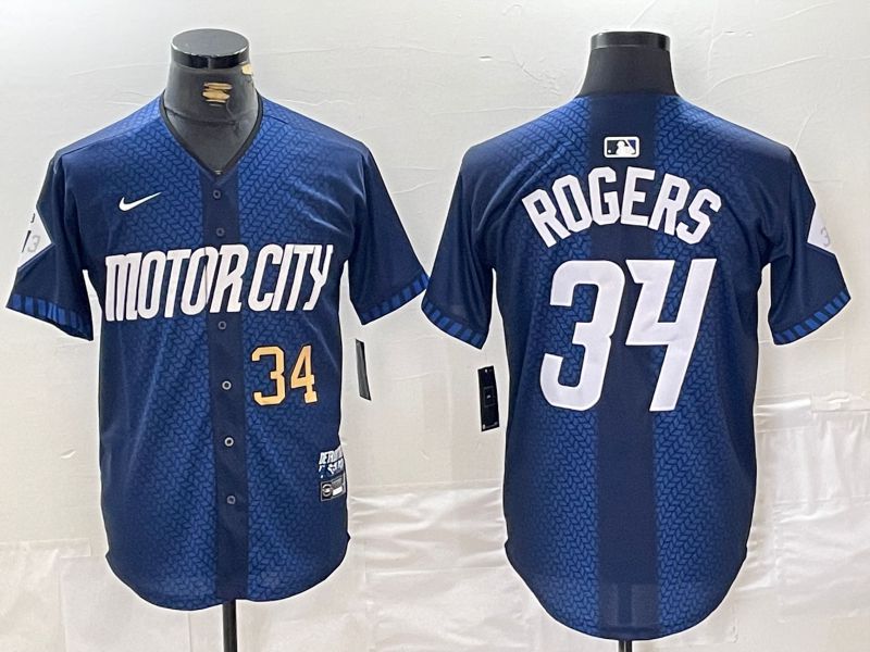 Men Detroit Tigers 34 Rogers Blue City Edition Nike 2024 MLB Jersey style 3